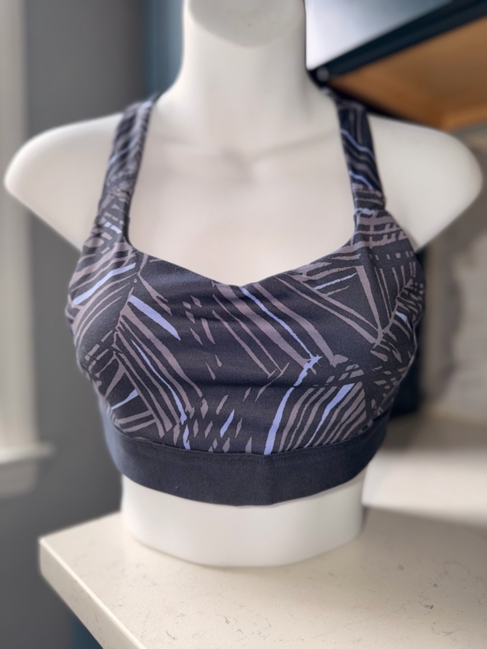 Patagonia Charcoal Gray & Lavender Printed Sports Bra